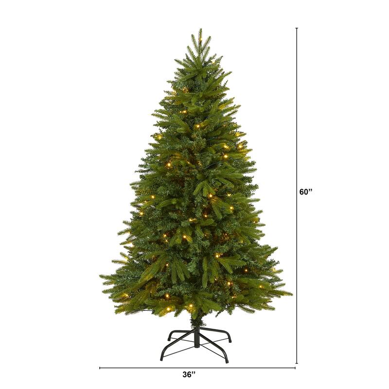5Ft Artificial Christmas Tree with Lights - Holiday Decor, Festive Fir Tree, Indoor Xmas Tree - Green - 60