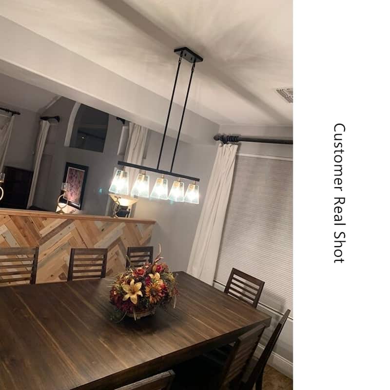 Luray Modern 5-Light Linear Glass Farmhouse Chandelier Brass Black Dining Room Island Lights - L34.2"*W3.54"*H8.7"