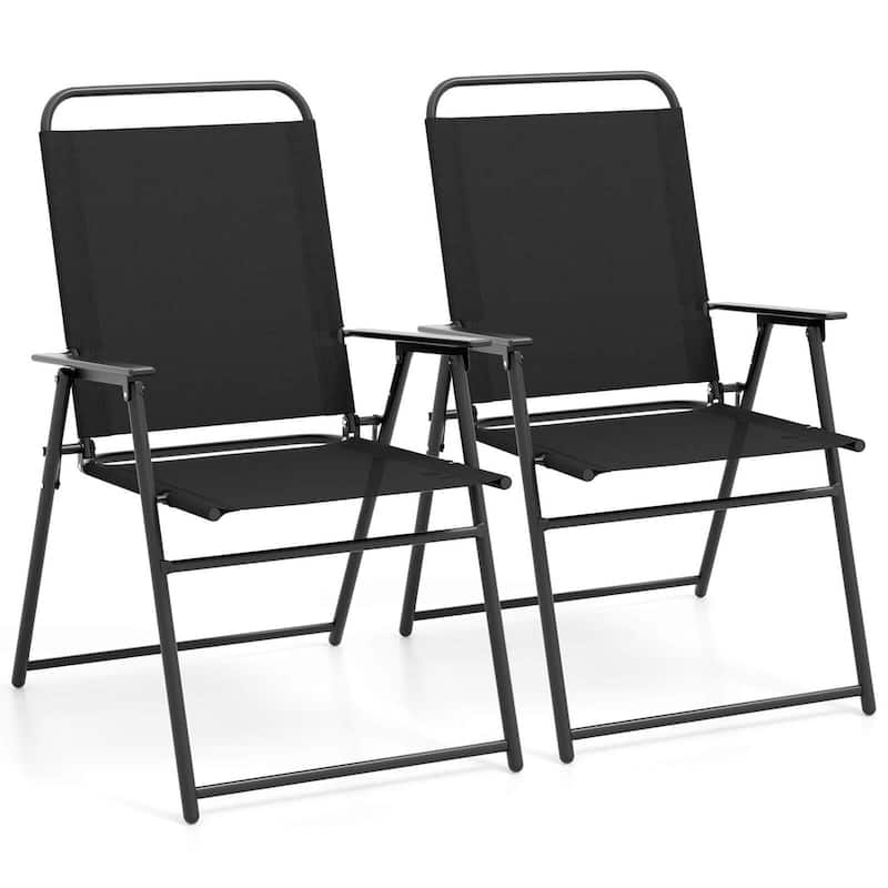 Set of 2 Patio Metal Chairs Outdoor Folding Chairs w/ Metal Frame - Black