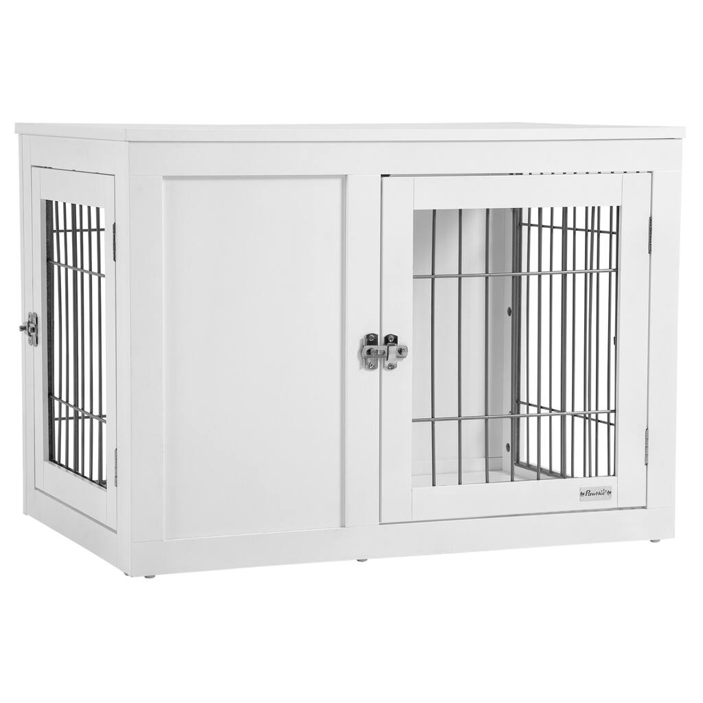 Dog Crate Furniture Wire Indoor Pet Kennel Cage, End Table with Double Doors, Locks for Small and Medium Dog House