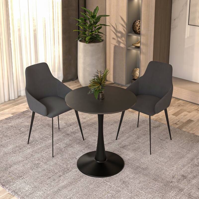 LeisureMod Bristol 24" Round Dining Table for 4 with MDF Wood Tabletop in Black Steel for Kitchen & Dining Room