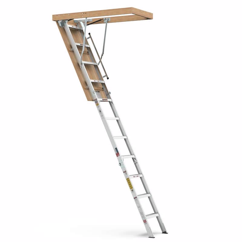 Household Aluminum Attic Ladder: 25" x 54", 375 lbs Capacity, Fits 7'8" to 10'3" Ceiling Heights