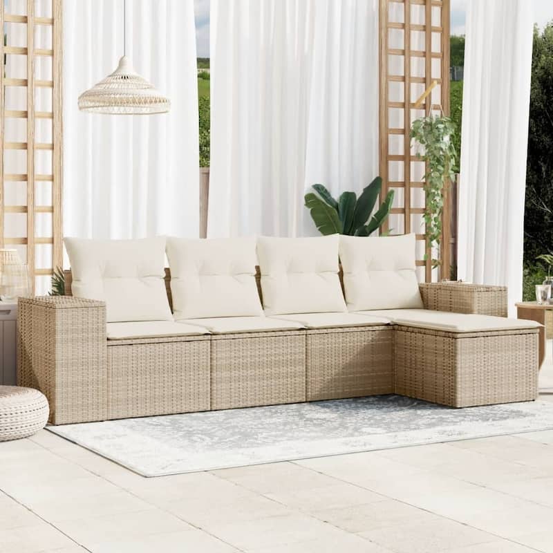 vidaXL Patio Sofa Set with Cushions Outdoor Conversation Furniture Poly Rattan - Beige and cream without table - 24.4 x 36.6 x 27.2