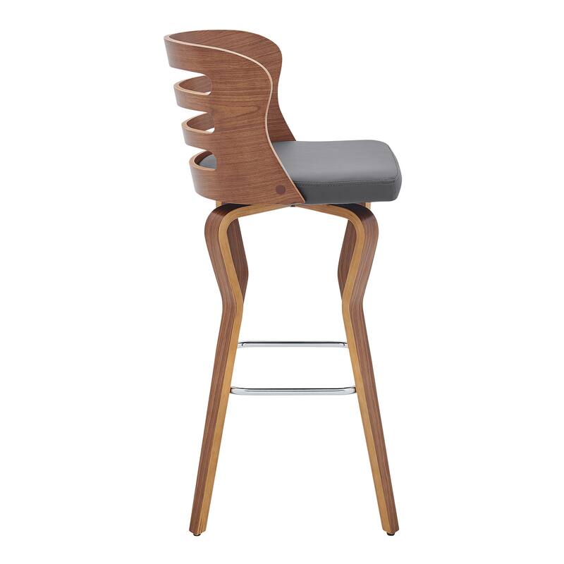 Faux Leather Swivel Bar Stool with Low Back and Footrest