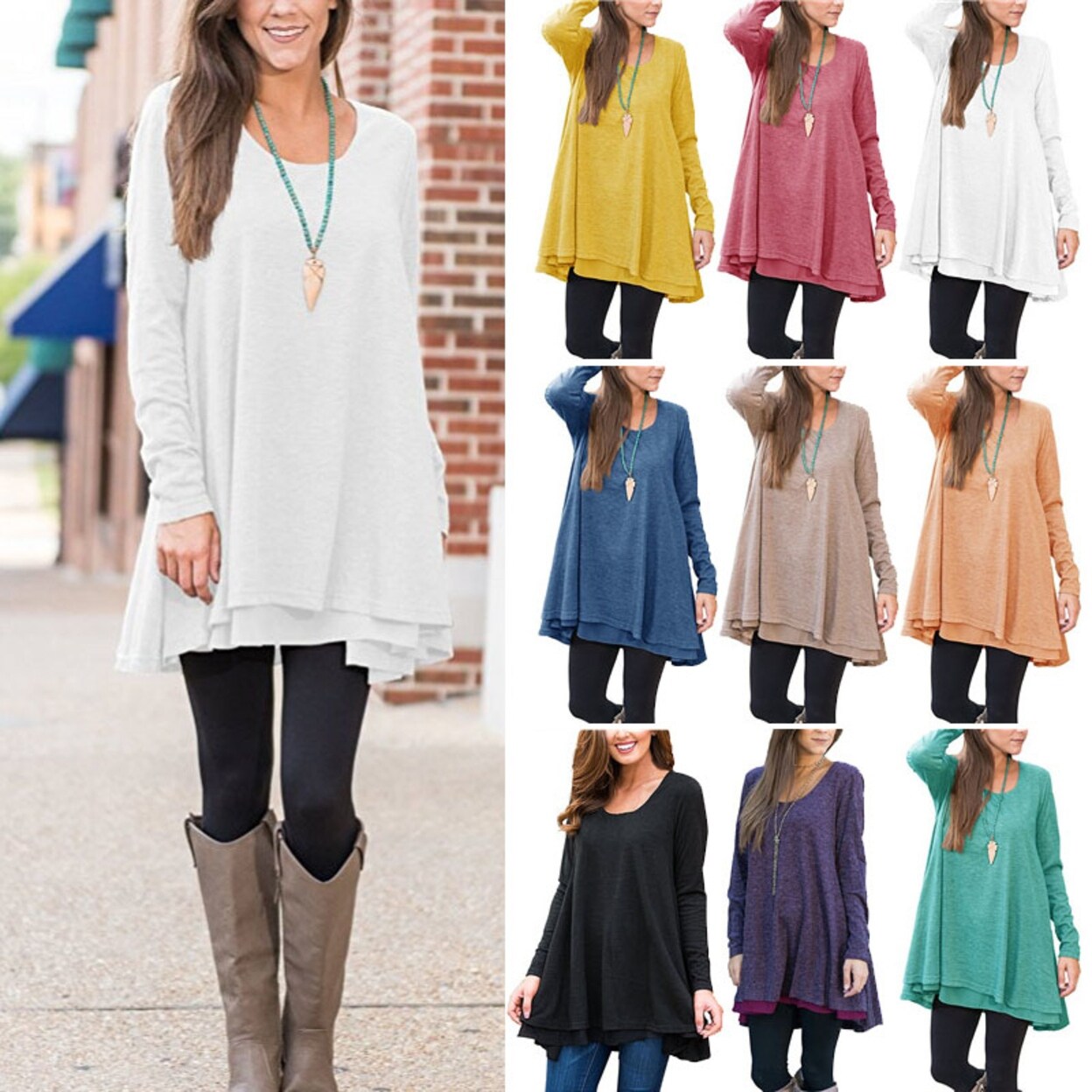 Shop Long Sleeve Swing Tunic Dress Overstock 21732614