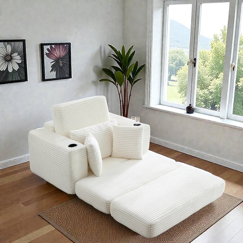 52.4" Boneless Chaise Lounge Chair, Corduroy Modular 3 in 1 Sofa Bed, Cloud Sleeper for Living Room Bedroom