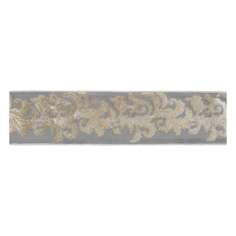 Embroidered Damask Wired Ribbon 4" x 5 Yds. - N/A