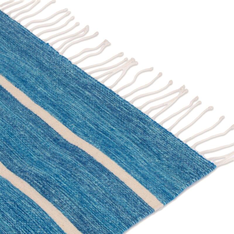 Handmade Azure Stripes Wool area rug (2.5x5) - 2' x 6' Runner