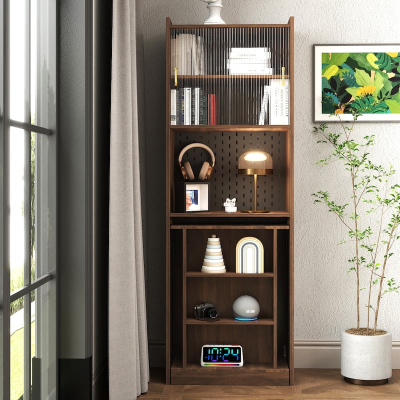 Roomfitters Folding Desk with Storage, Space-Saving Foldable Computer Desk for Home Office, Bedroom, or Apartment, Walnut