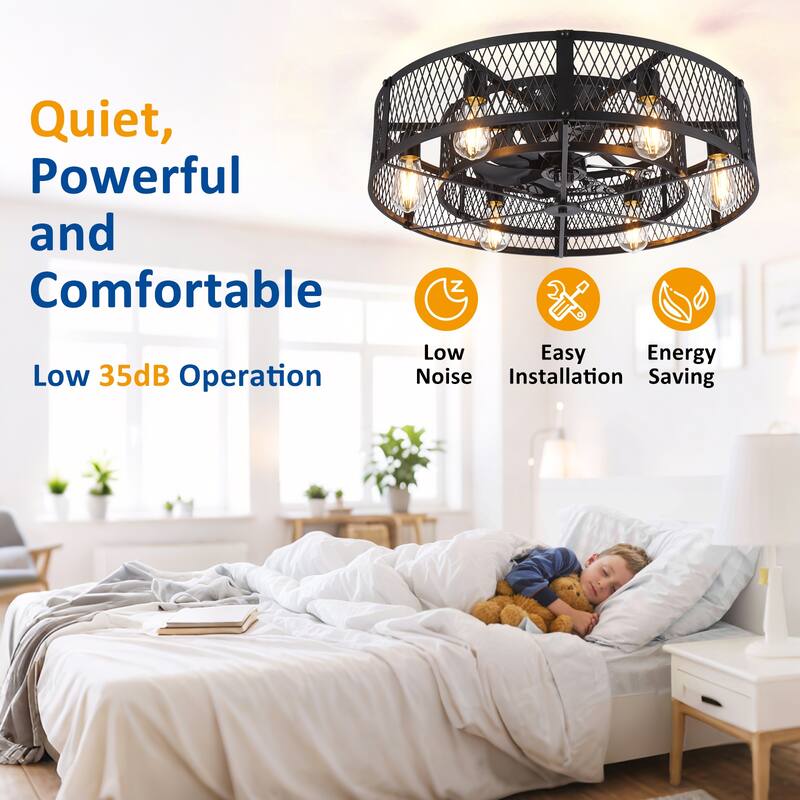 20-26Inch Caged Ceiling Fan with Light and Remote: APP Control Quiet DC Motor (E26 Bulbs Included)