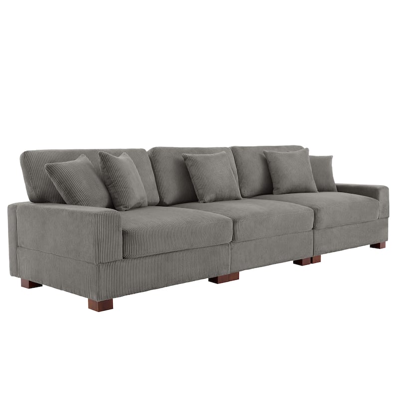 Corduroy Couch Modular Sectional Sofa with Pillows