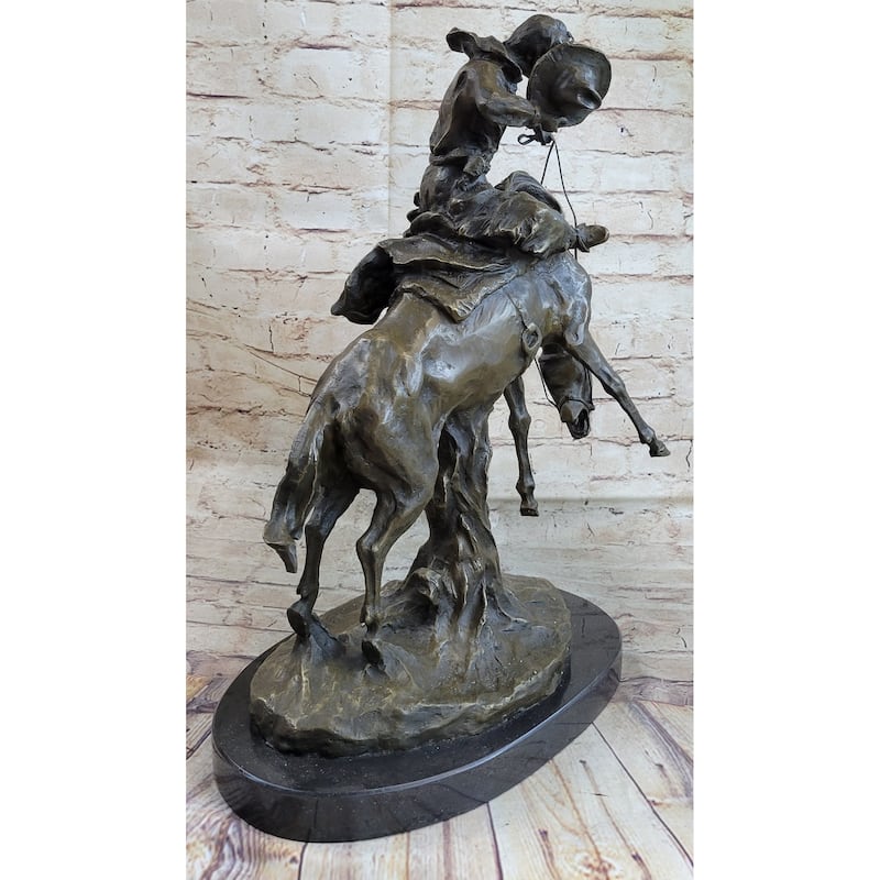 Western Decor Cowboy On Bucking Bronco Buster Horse Sculpture Statue