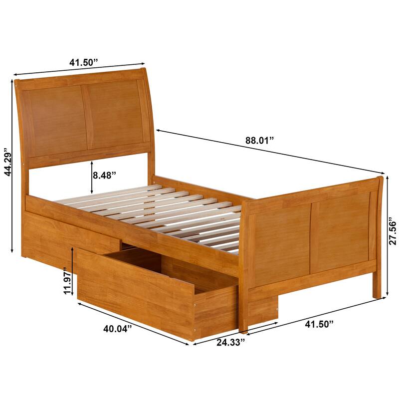 AFI Portland Solid Wood Platform Bed with Matching Footboard and Storage Drawers