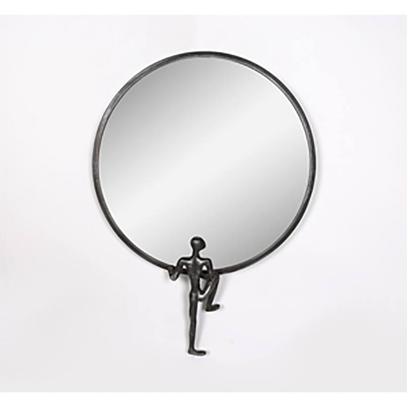 Round Metal Framed with Man Decor Wall Mirror - 24" - Black
