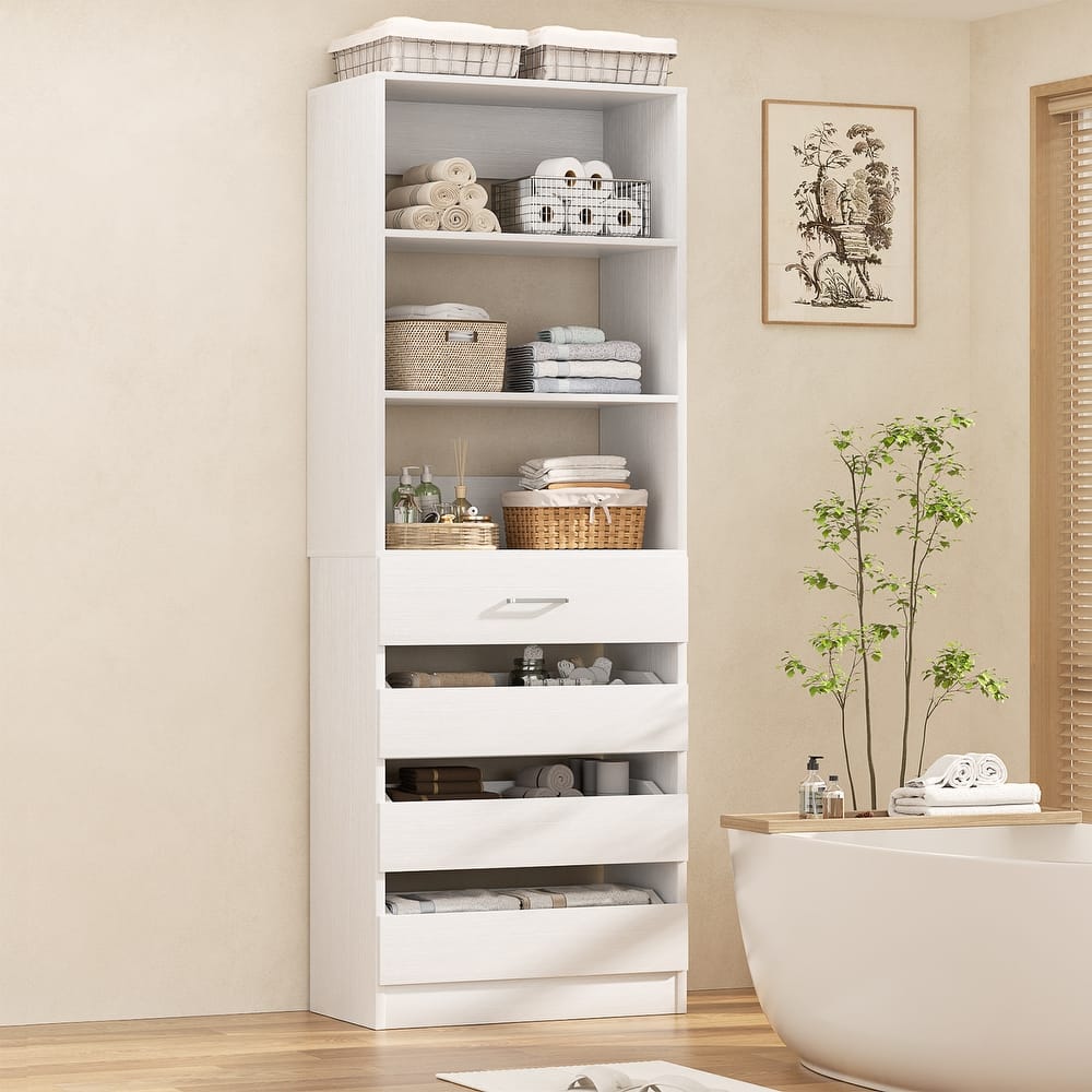 21.3'' W Closet System with 4 Wooden Drawers, 1.78FT Walk-in Closet Organizer Wardrobe with Adjustable Open Shelves