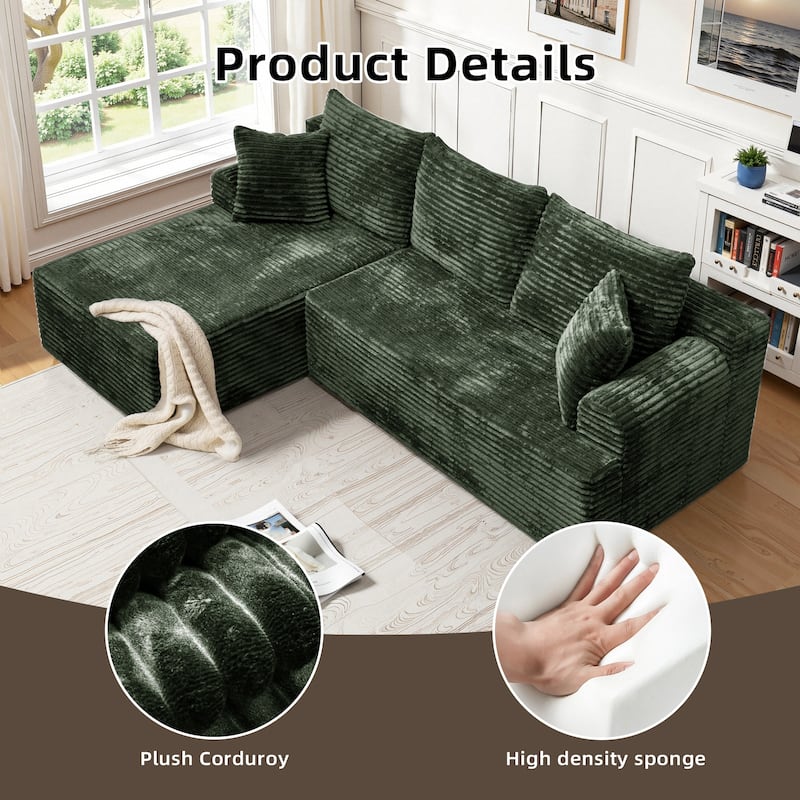 L-Shaped Corner Sectional Sofa Set with Side Chaise Lounge, Soft Foam Cushion Modular Sofa Corduroy Leisure Couch
