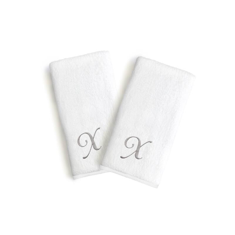 Copper Grove Belgrad 2-piece White Turkish Cotton Hand Towels with Grey Script Monogrammed Initial - White/X