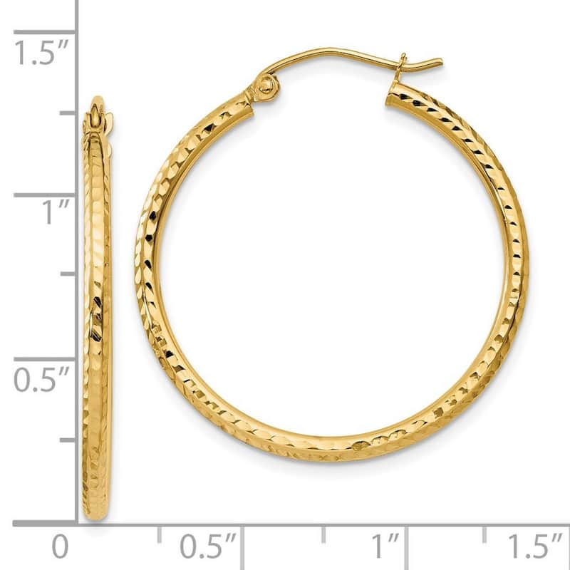 Curata 14k Yellow Gold Sparkle Cut Round Tube Hoop Earrings - 30x30mm