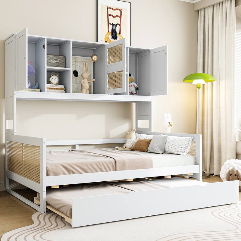 Wooden Daybed With Trundle, and All-in-One Cabinet and Shelf