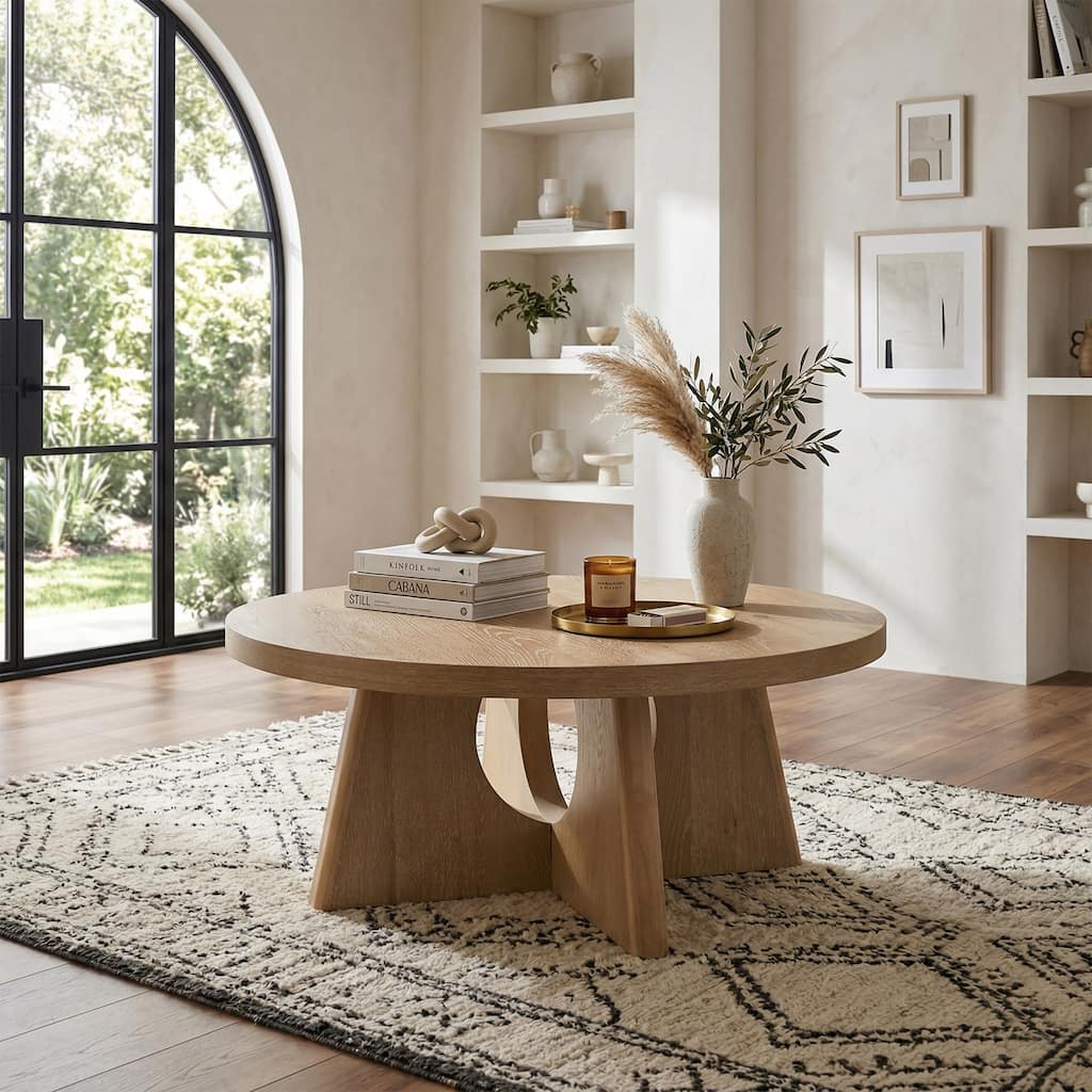 Furniture of America Vitten Modern Solid Wood Cutout Pedestal Base Round Coffee Table
