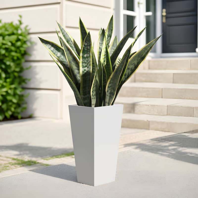 25" H Tall Metal Tapered Planter - Large Outdoor & Indoor Garden Plant Pot with Drainage Hole and Rubber Plug