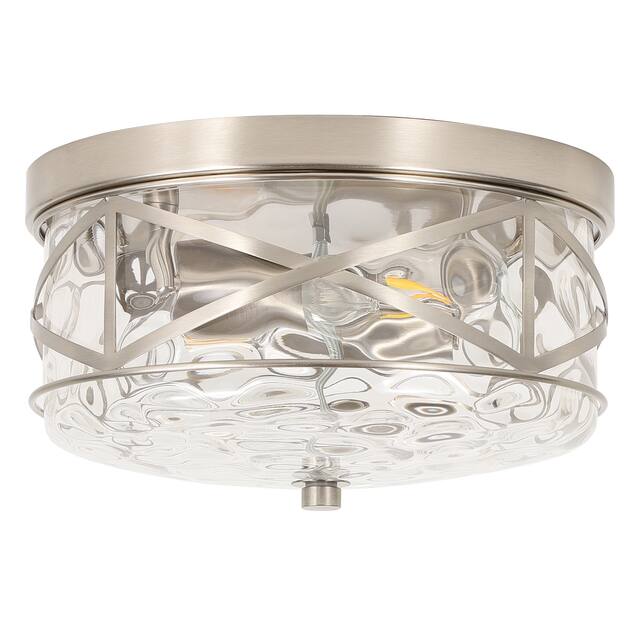 2-Light Flush Mount Glass Ceiling Light with Metal Frame - N/A - Brushed Nickel