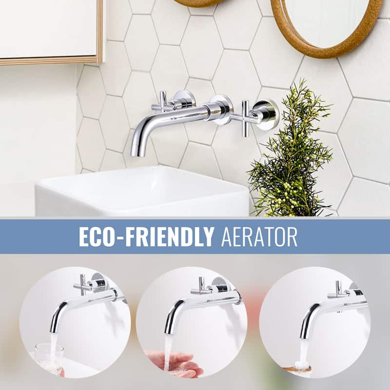 WOWOW Wall Mount Double Handle Bathroom Faucet