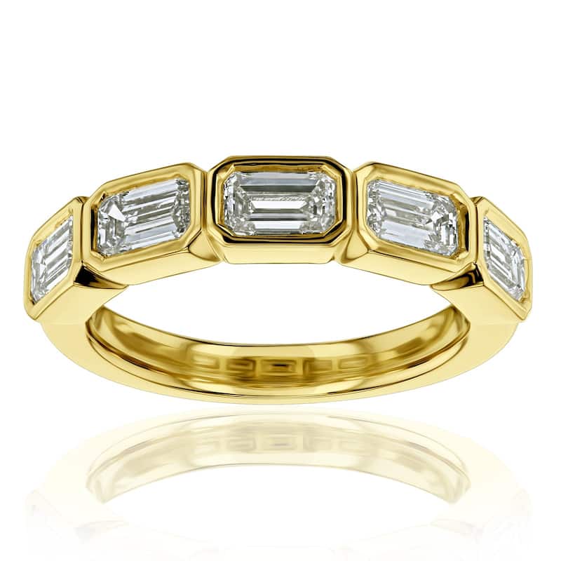 Kobelli 1.60 Carats Lab Grown Diamond 14k Solid Gold Emerald Bezel Half Eternity East-West Brielle Ring - Yellow - 7.5