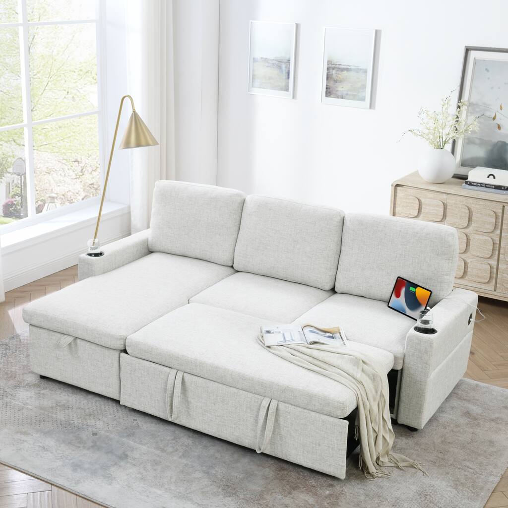 Upholstered Sleeper Sectional Sofa,L Shaped Modular Convertible Sofa ...