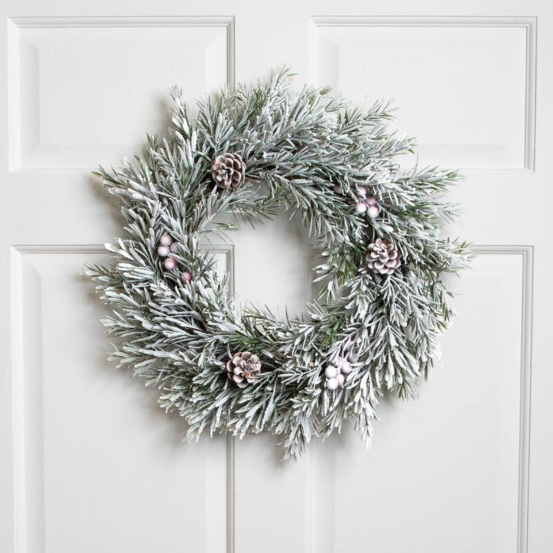 Pine Cones and Berries Flocked Rosemary Small Artificial Christmas Wreath - 20" - Unlit