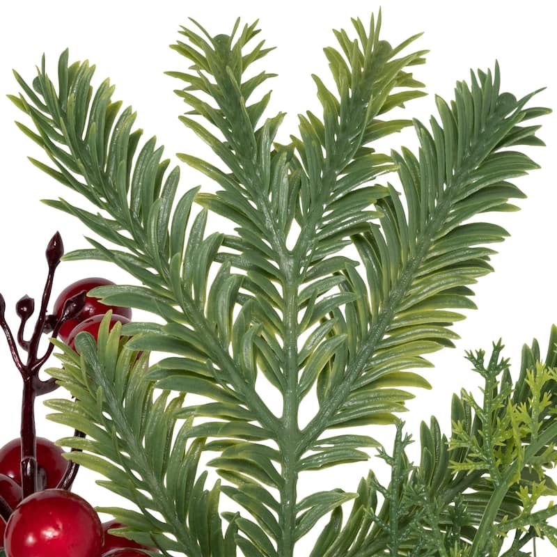 Holly and Berries Christmas Pillar Candle Holder with Pine Cones - 28"