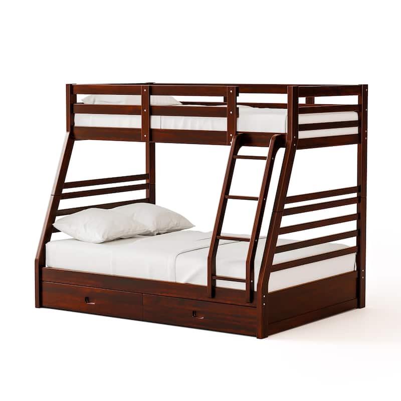 Cude Modern Twin over Full Solid Wood Bunk Bed Set by Furniture of America - Dark Walnut