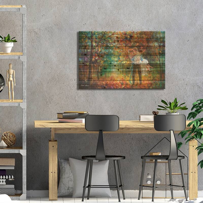 The Moment Of Love Print On Wood by Leonid Afremov - Multi-Color