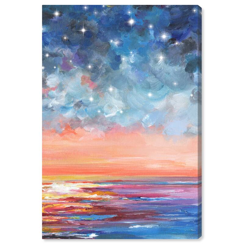 Wynwood Studio Canvas Nature and Landscape Night Stars II Blue and Pastel Orange Modern & Contemporary Wall Art Canvas Print