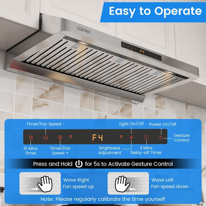 Costway 30/36 Inch Under Cabinet Range Hood with Oil Collector, 4 Fan - See Details