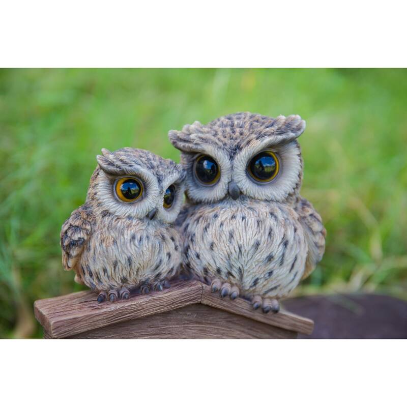6.25" Brown Mother & Baby Owl with Welcome Sign Outdoor Garden Statue