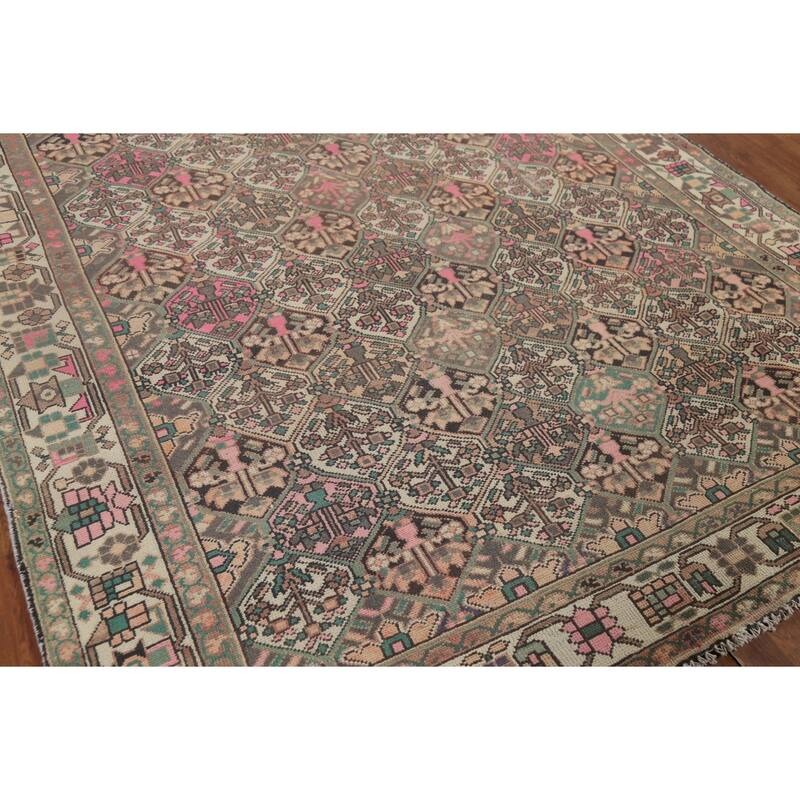 Bakhtiari Persian Vintage Area Rug Handmade Beige Wool Carpet - 6'7"x 9'7"