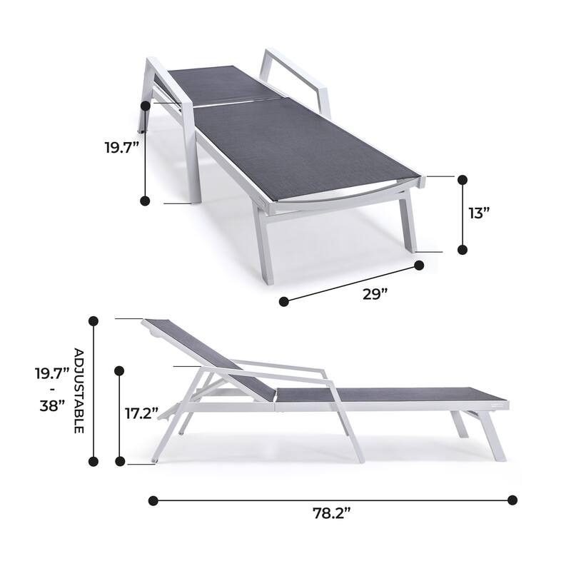 Marlin Rust-Resistant Aluminum Chaise Lounge - Adjustable 4-Position Outdoor Tanning Chair with Armrests