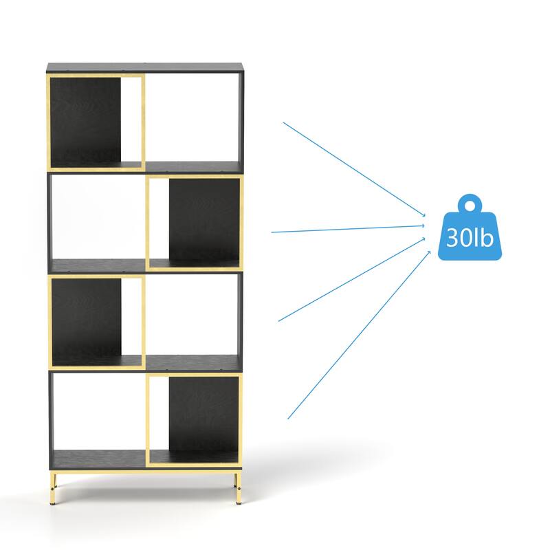Modern 4-Tier Bookcase, Freestanding Display Storage Shelf with Metal Frame for Living Room, Black