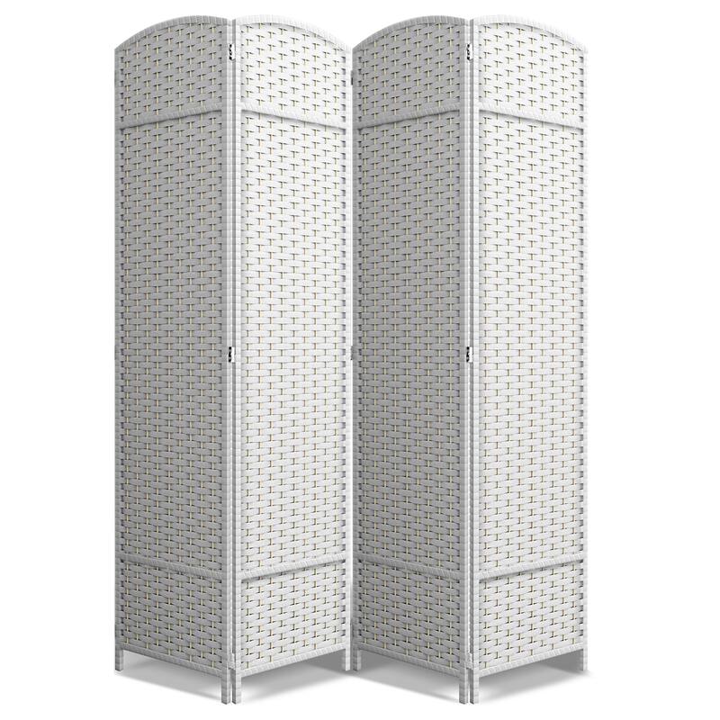 Sorbus 4 Panel Room Divider Tall Privacy Partition Screen Extra Wide Double Hinged Mesh Hand-Woven Folding Wall Divider - 6ft - White