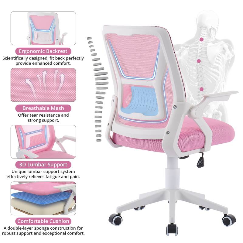 VECELO Translucent Mesh Office Chair with 360° Swivel Adjustable Height 90° Lifting Armrests for Home Office & Gaming Chair