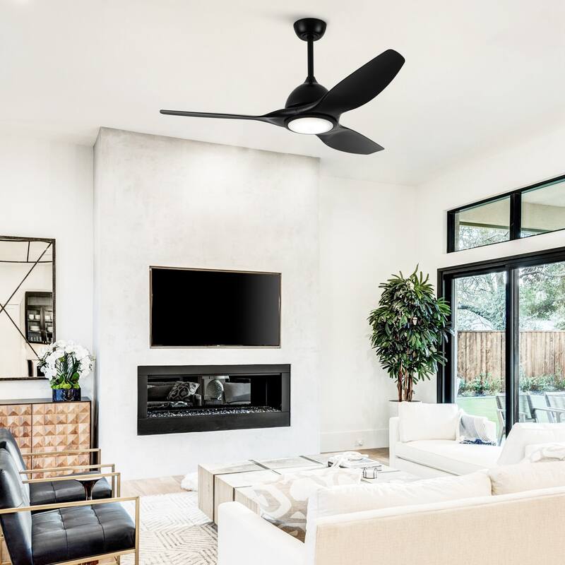 52" Modern Black ABS 3-blade Propeller Ceiling Fan with Light and Remote