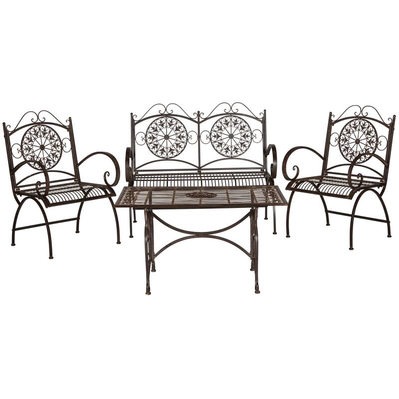 SAFAVIEH Outdoor Nyasia Victorian Scroll Iron 4-Piece Patio Set - 45W x 39D x 22H