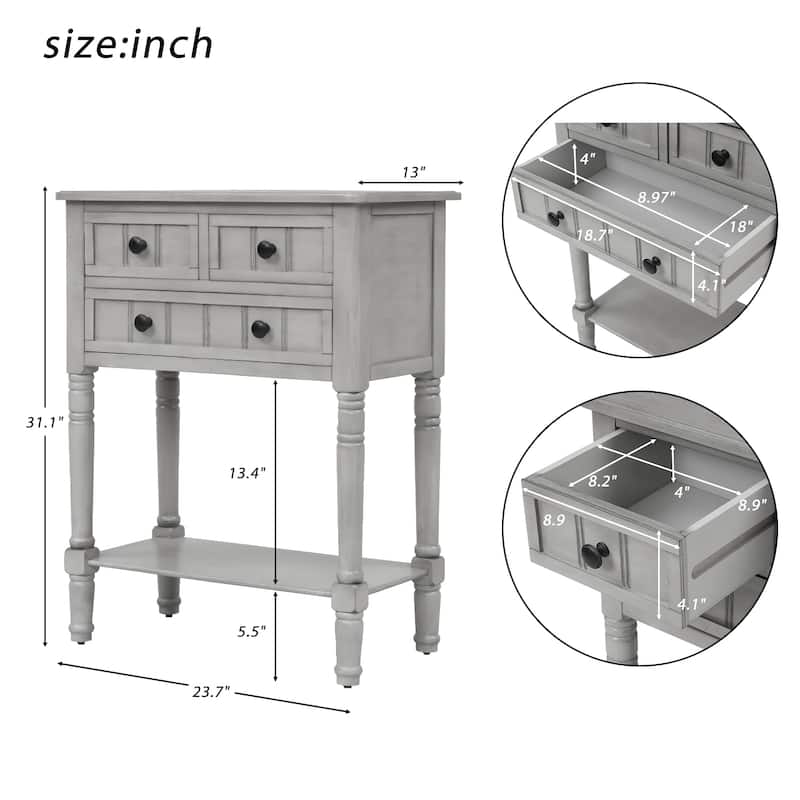 Narrow Console Table, Slim Sofa Table with 3 Storage Drawers and Bottom Shelf