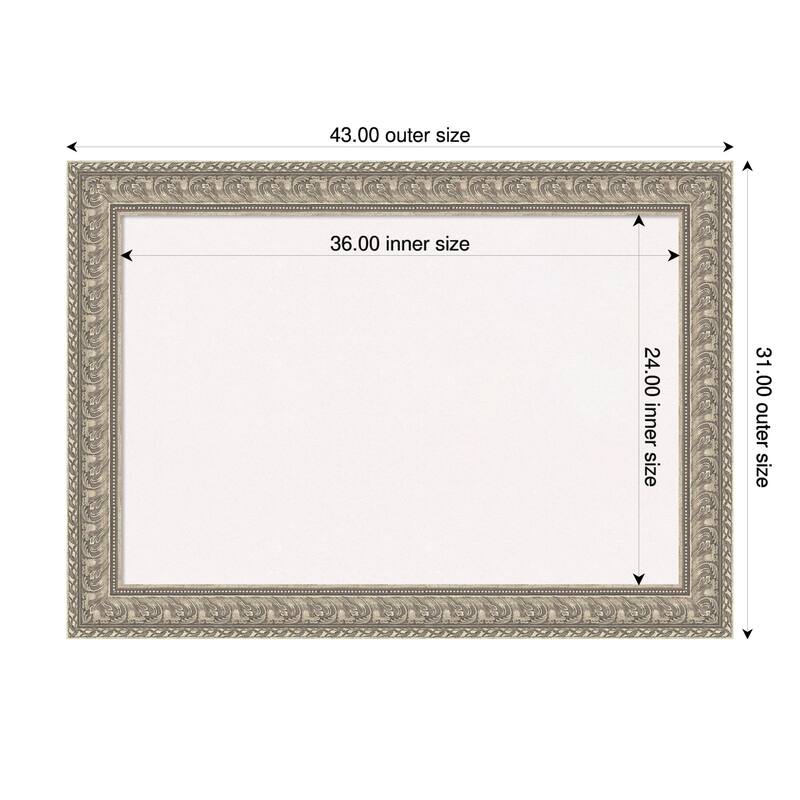 Sydney Silver Framed Cork Board - Bulletin Board, Organization Board, Pin Board - White - 43 x 31 in