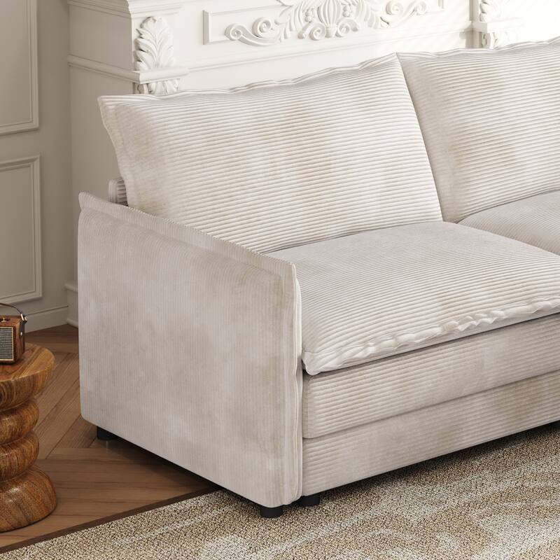 Corduroy Cloud Sectional Sofa Modular L Shaped Couch with Ottoman