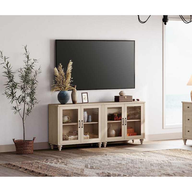 TV Stand with Glass Doors, TV Console Table TV Cabinet