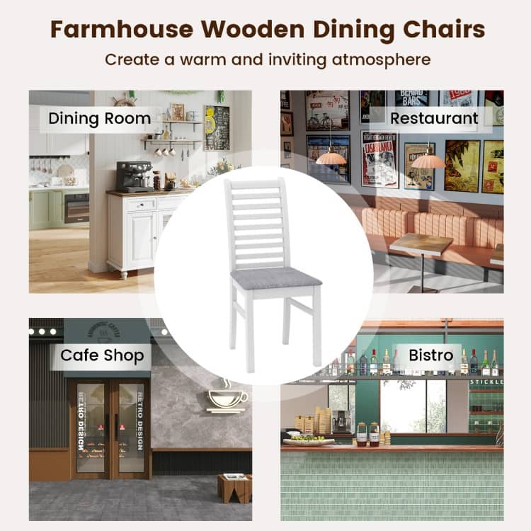 Set of 2 Rubber Wood PU Leather High-Back Farmhouse Dining Chairs Set with Ladder Design - 16" x 21" x 37"