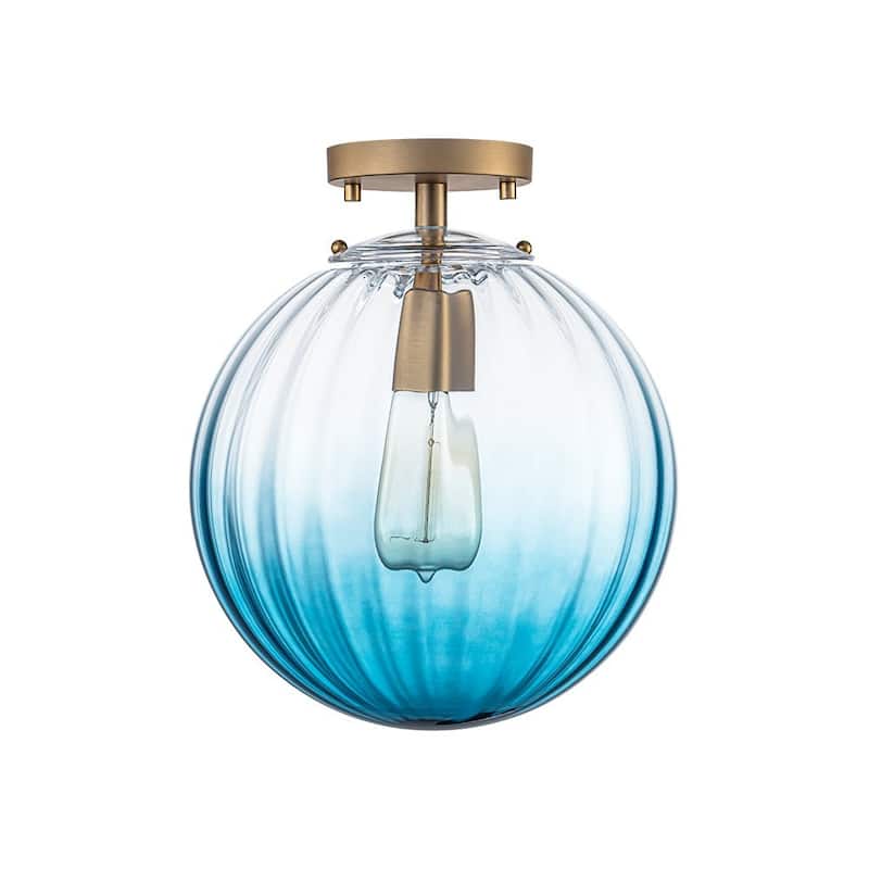 Gradual Colorful Ribbed Glass Globe Single Semi Flush Ceiling Light