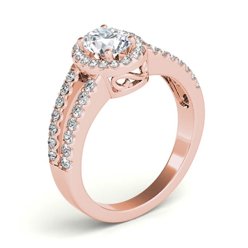 Auriya 14k Rose Gold Lab Grown Oval Diamond Halo Engagement Ring 0.50 to 5.00 ct. tw. (F-G VS)